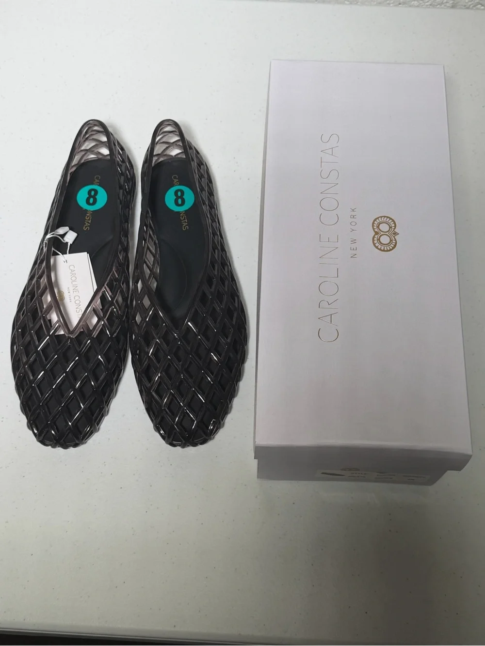 Caroline Constas Metallic Black Lattice Ballet Flats